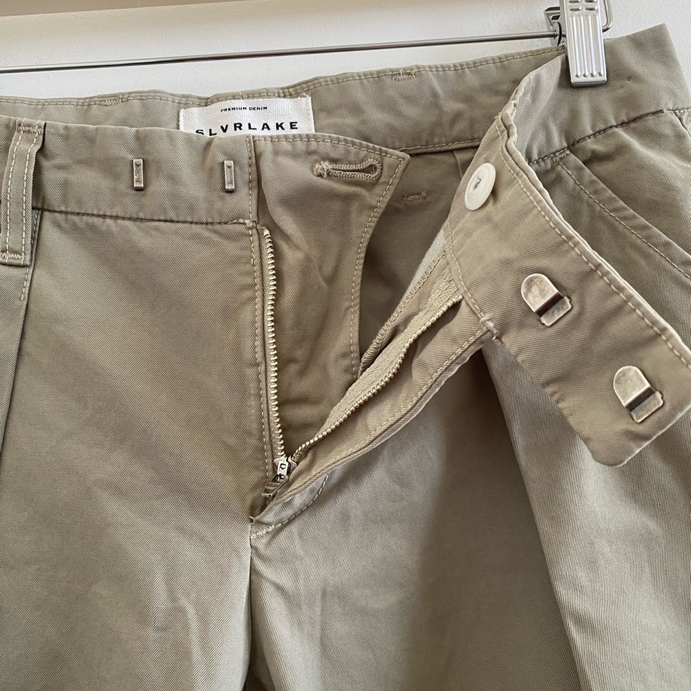 SLVRLAKE Lola Cotton Wide Leg Pleated Pant Size 27 In Smokey Aloe - Picture 5 of 12